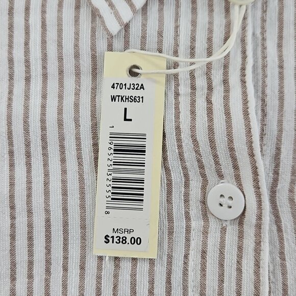 NEW Max Studio London Button Up Shirt Women's L Tan White Short Sleeve MSRP $138 - Picture 7 of 15